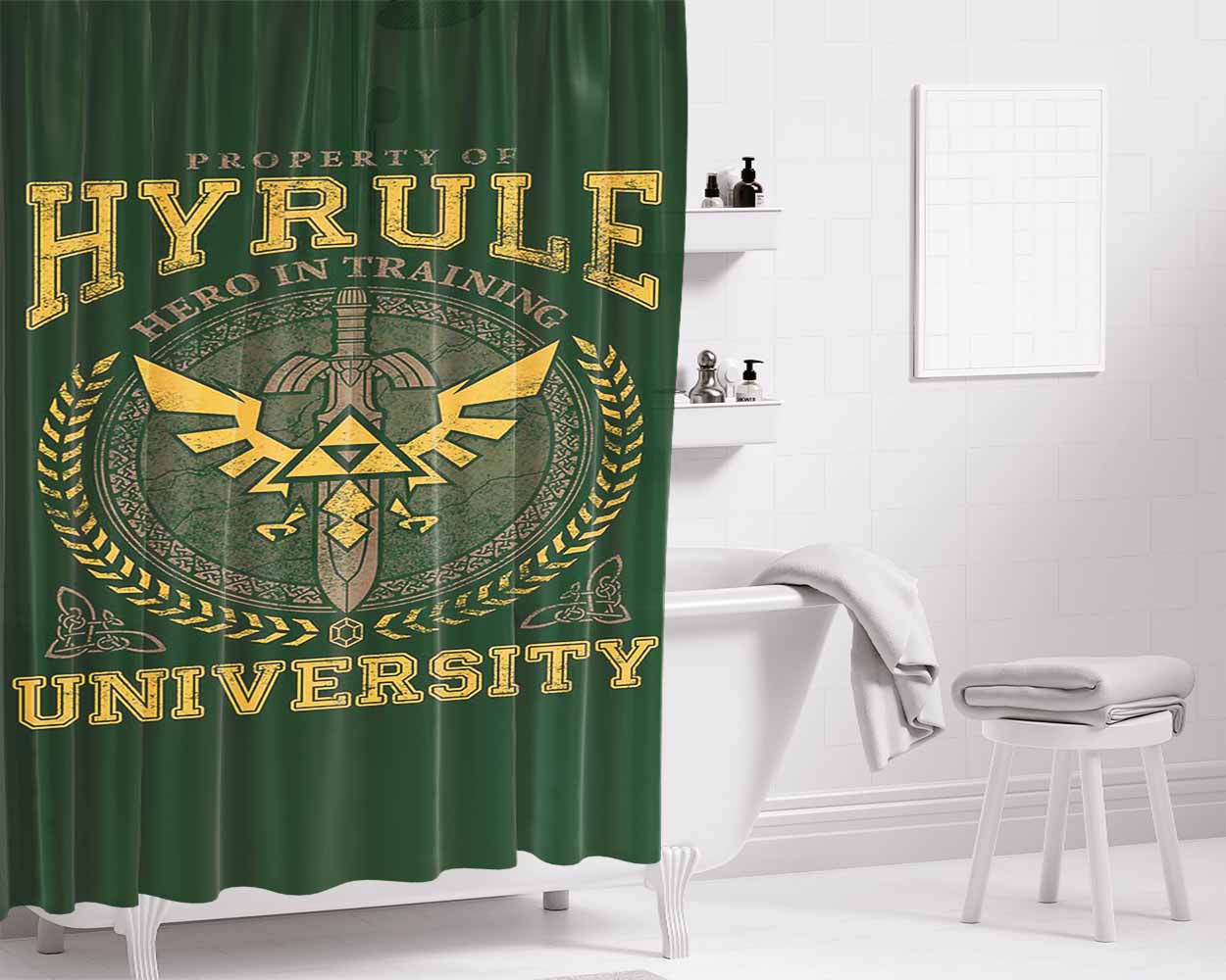 Hyrule University On Green Bathroom Shower Curtain Fabric Waterproof | 66 X 72 Inch