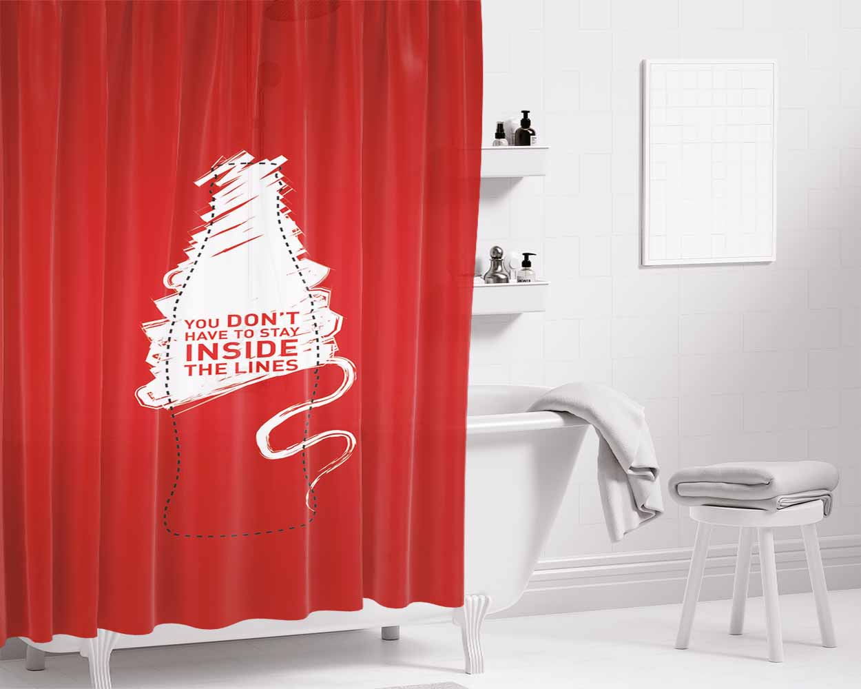 Inside The Lines Coca Cola Bathroom Shower Curtain Fabric Waterproof | 66 X 72 Inch