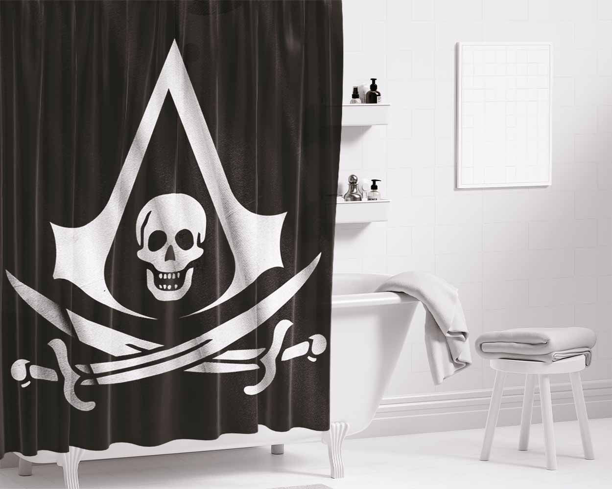 Insignia Of Edward Kenways Jackdaw Bathroom Shower Curtain Fabric Waterproof | 66 X 72 Inch