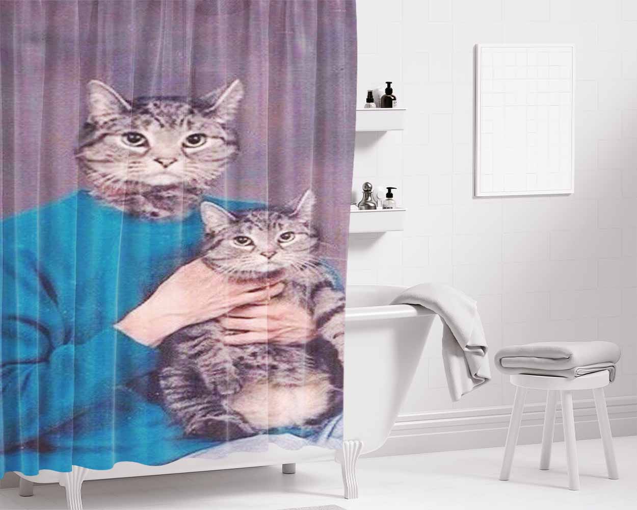 Interesting Cat Face Pop Bathroom Shower Curtain Fabric Waterproof | 66 X 72 Inch