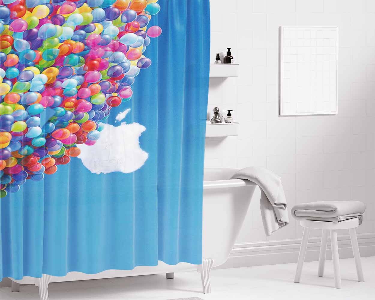 Iphone Up Ballons Bathroom Shower Curtain Fabric Waterproof | 66 X 72 Inch