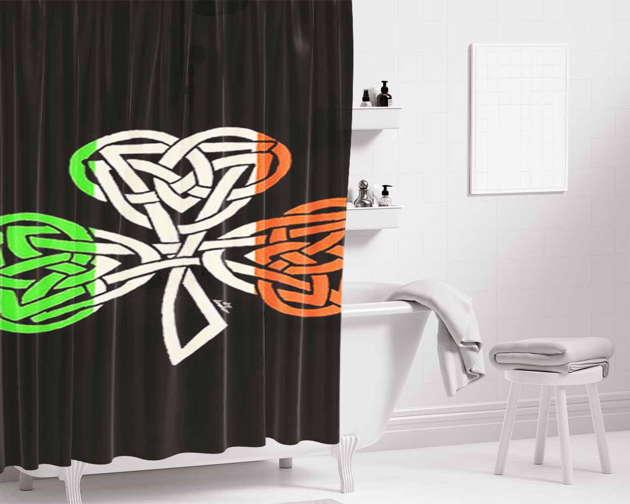 Irish Flag Celtic Shamrock Bathroom Shower Curtain Fabric Waterproof | 66 X 72 Inch