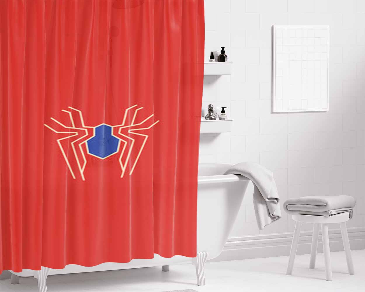 Iron Spider Symbol Bathroom Shower Curtain Fabric Waterproof | 66 X 72 Inch
