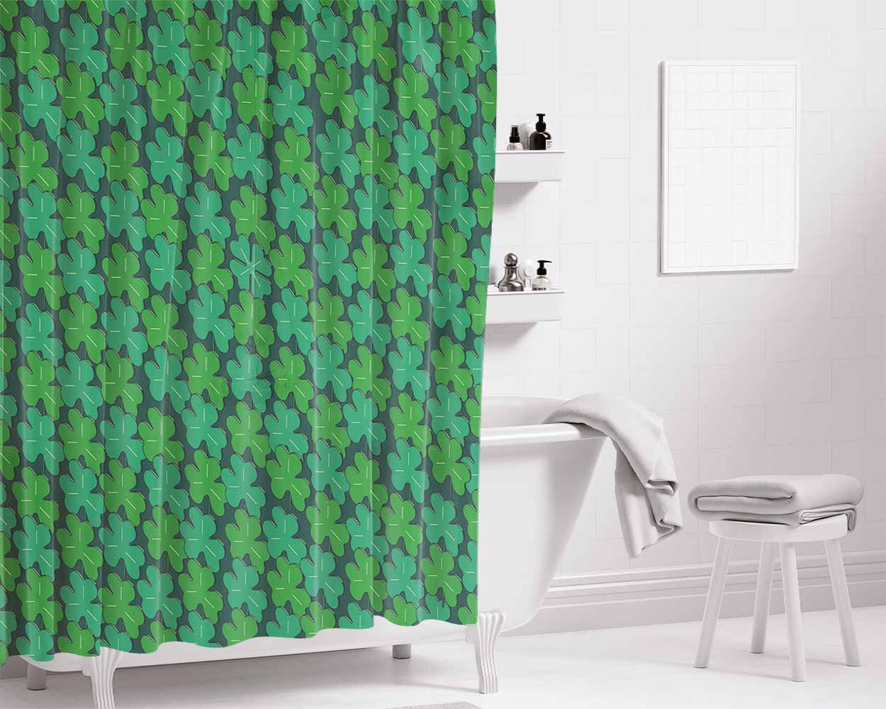 Isometric St Patricks Day Pattern 03 Bathroom Shower Curtain Fabric Waterproof | 66 X 72 Inch