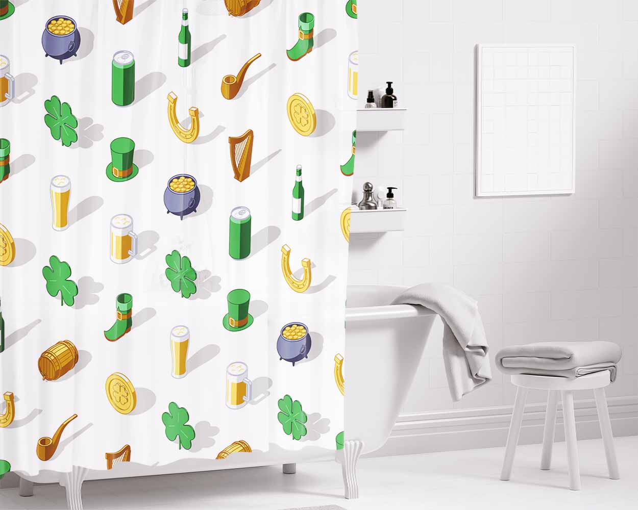 Isometric St Patricks Day Pattern 06 Bathroom Shower Curtain Fabric Waterproof | 66 X 72 Inch