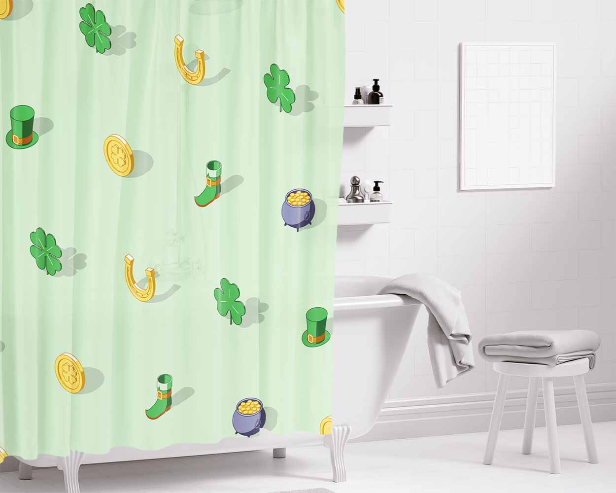 Isometric St Patricks Day Pattern 09 Bathroom Shower Curtain Fabric Waterproof | 66 X 72 Inch