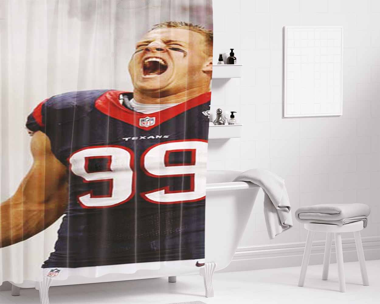 Jj Watt Yelling Smoke Bathroom Shower Curtain Fabric Waterproof | 66 X 72 Inch