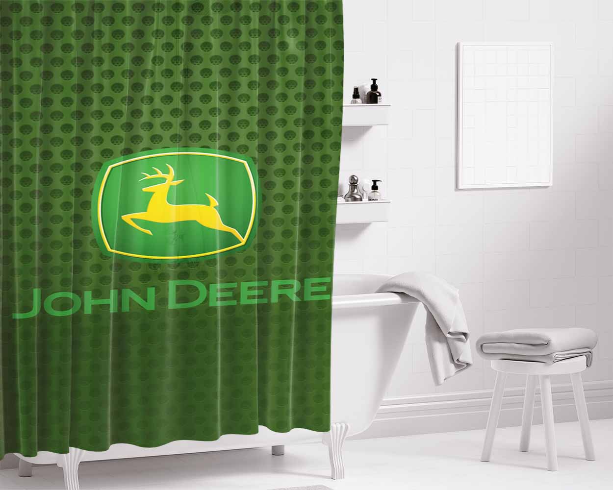 John Deere Green Carbon Fiber Logo Bathroom Shower Curtain Fabric Waterproof | 66 X 72 Inch