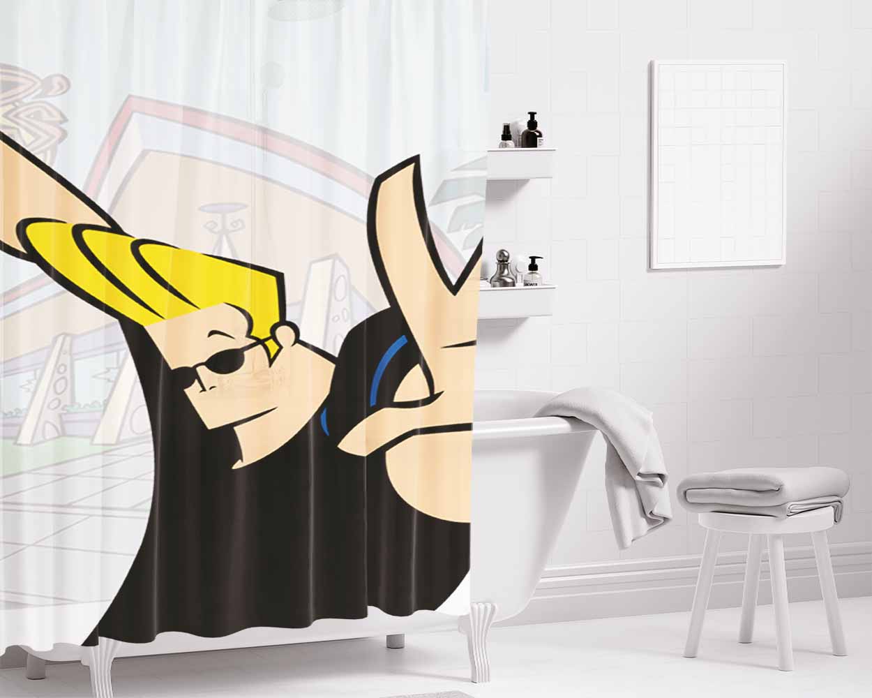 Johnny Bravo Bathroom Shower Curtain Fabric Waterproof | 66 X 72 Inch
