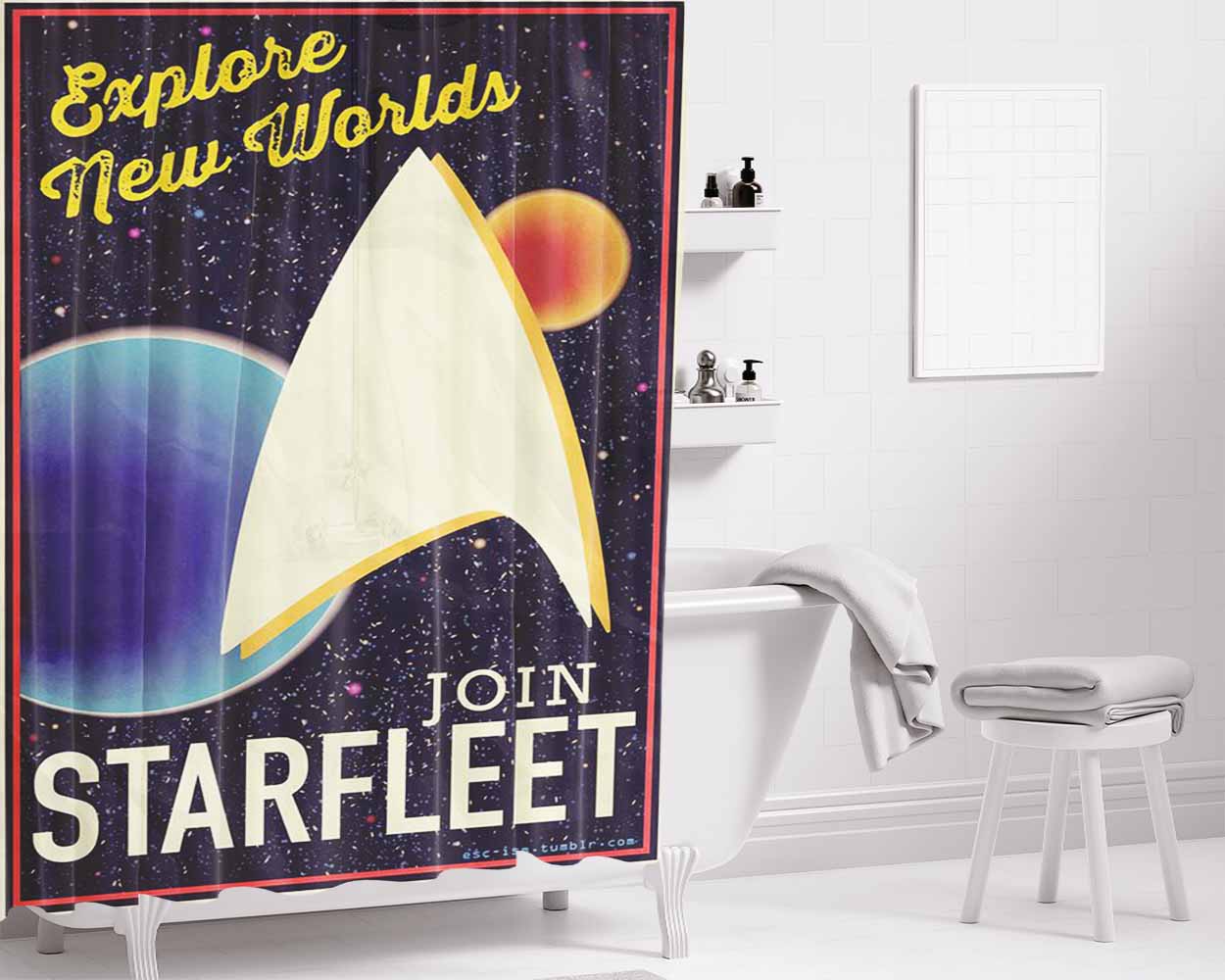 Join Starfleet Bathroom Shower Curtain Fabric Waterproof | 66 X 72 Inch