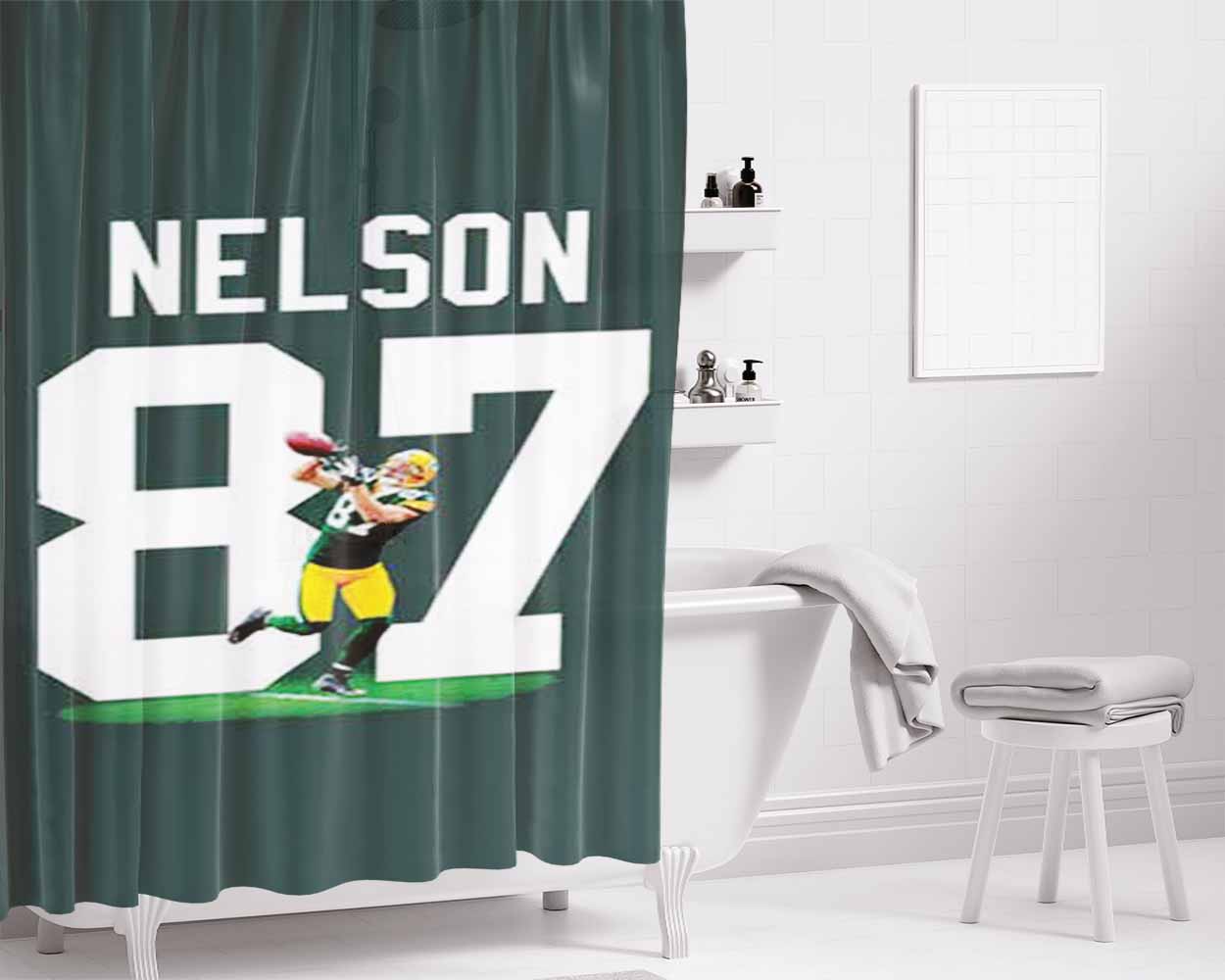 Jordy Nelson Green Bkg Bathroom Shower Curtain Fabric Waterproof | 66 X 72 Inch