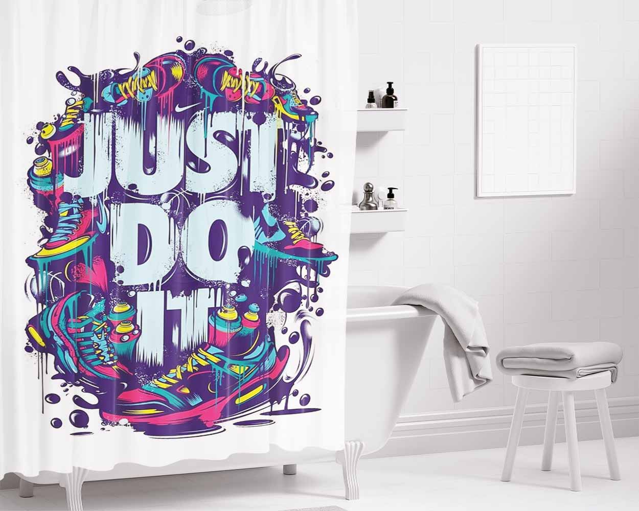 Just Do It Nike Art Shoes Bathroom Shower Curtain Fabric Waterproof | 66 X 72 Inch