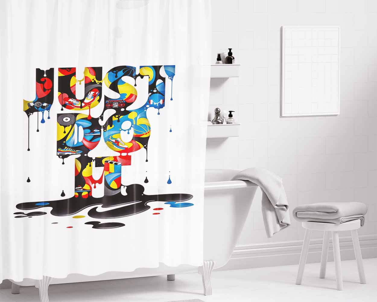 Just Do It Wallpaper Bathroom Shower Curtain Fabric Waterproof | 66 X 72 Inch
