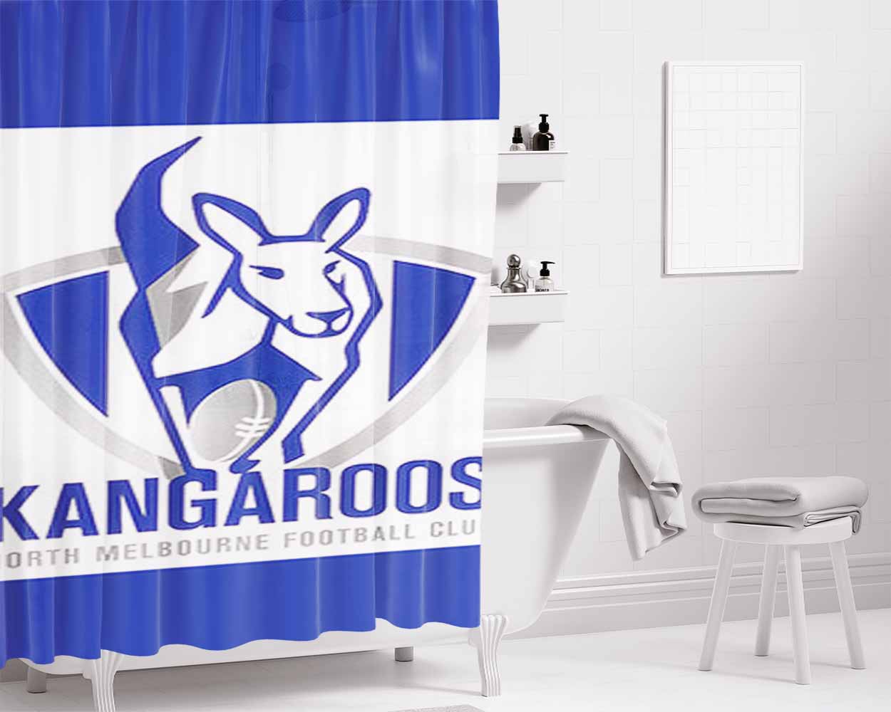 Kangaroos North Melbourne Football Club Bathroom Shower Curtain Fabric Waterproof | 66 X 72 Inch