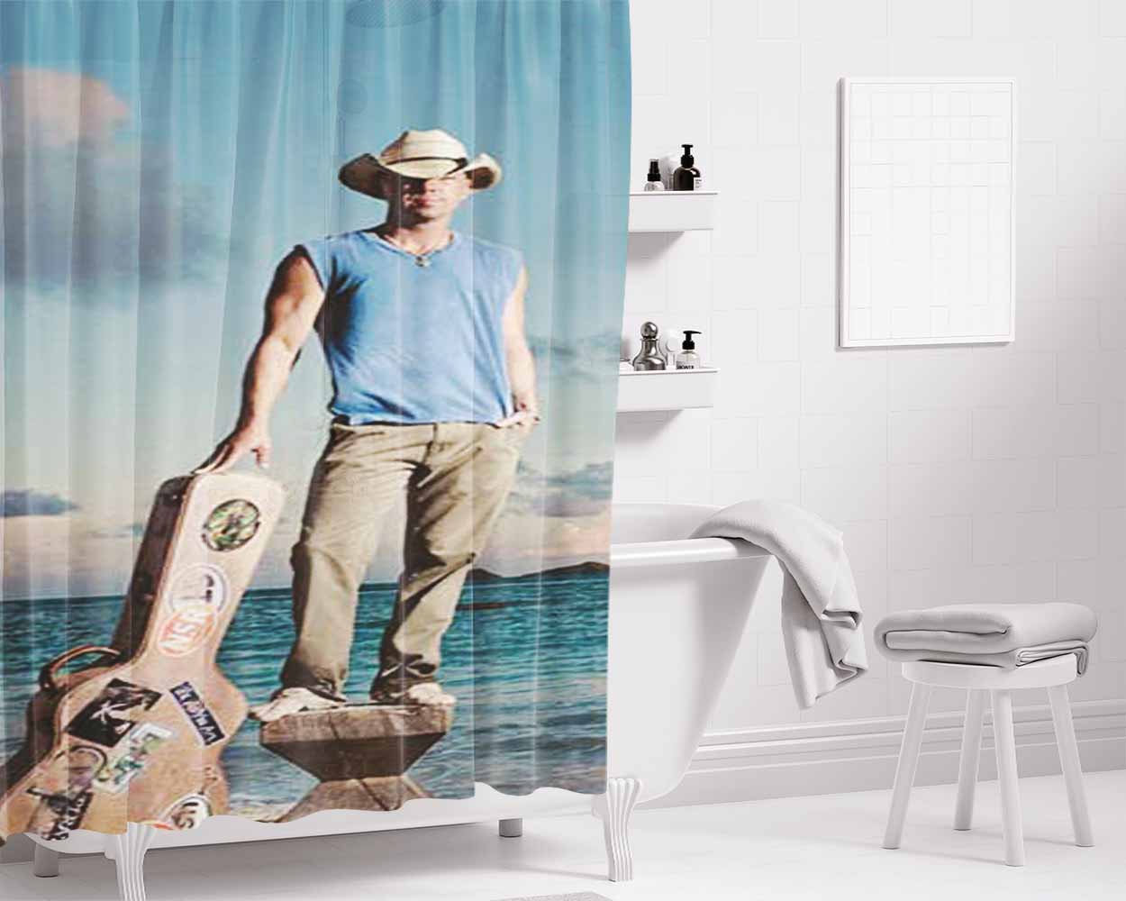 Kenny Chesney Guitar Case Bathroom Shower Curtain Fabric Waterproof | 66 X 72 Inch