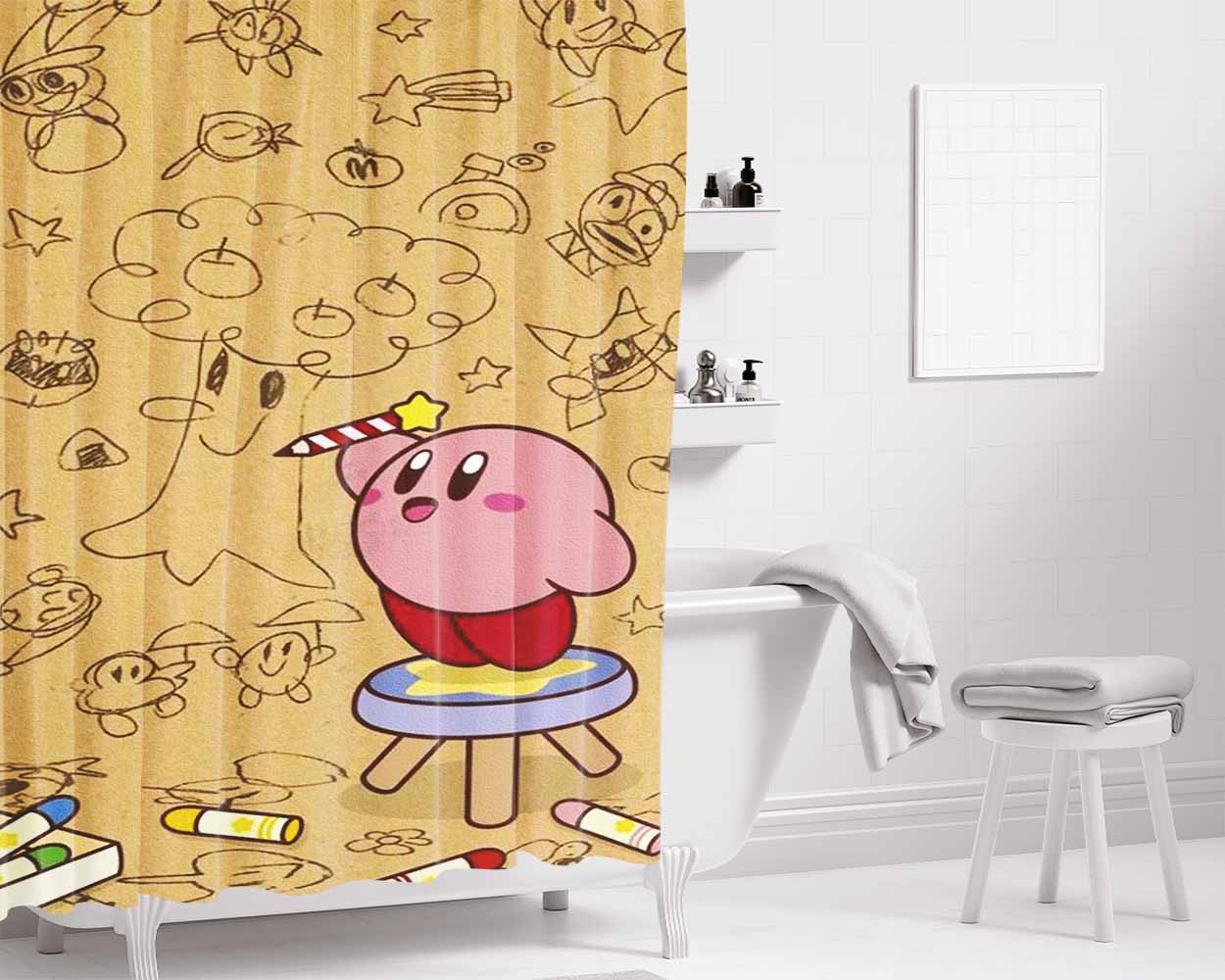 Kirby Vintage Drawing Bathroom Shower Curtain Fabric Waterproof | 66 X 72 Inch
