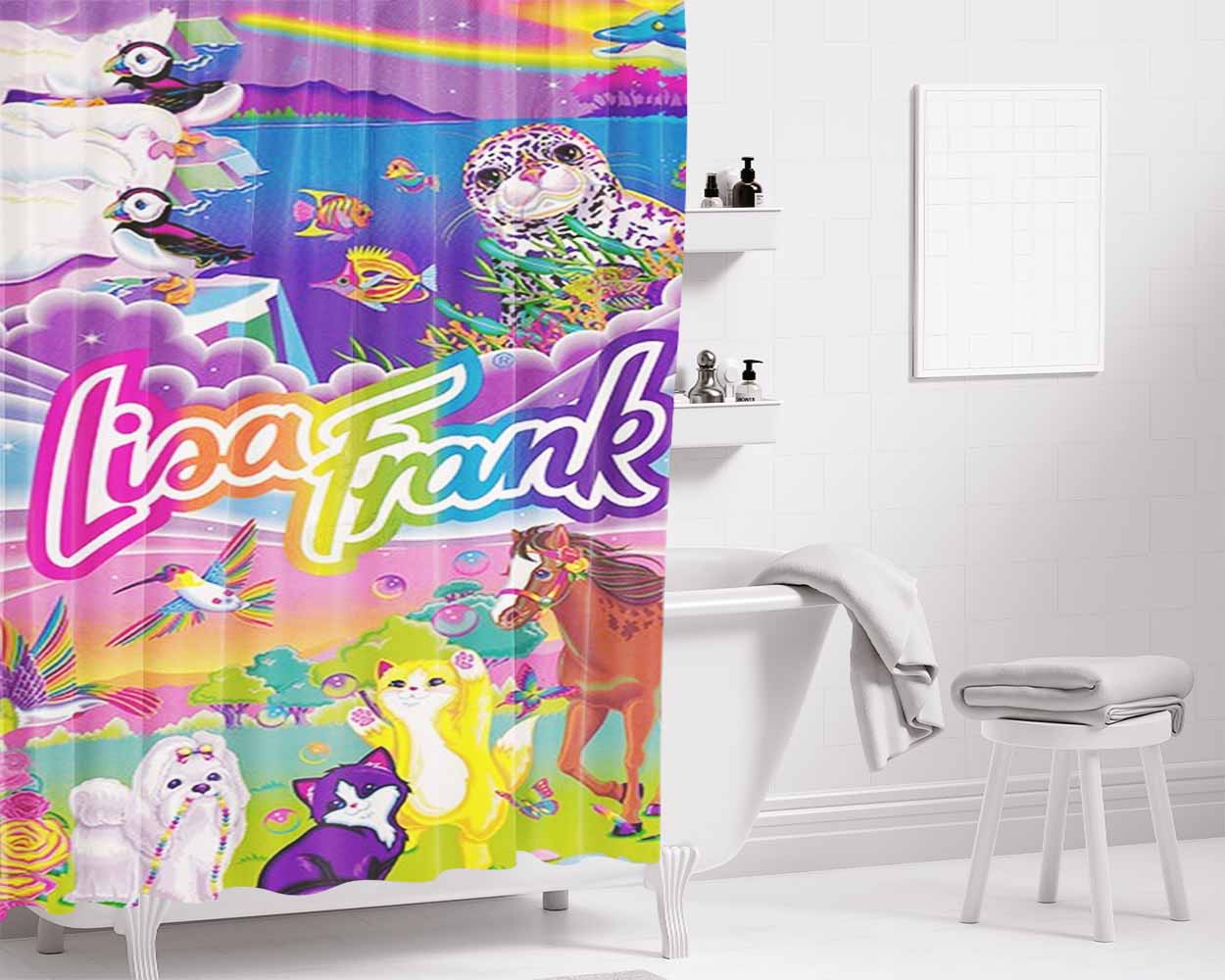 Lisa Frank Logo Bathroom Shower Curtain Fabric Waterproof | 66 X 72 Inch
