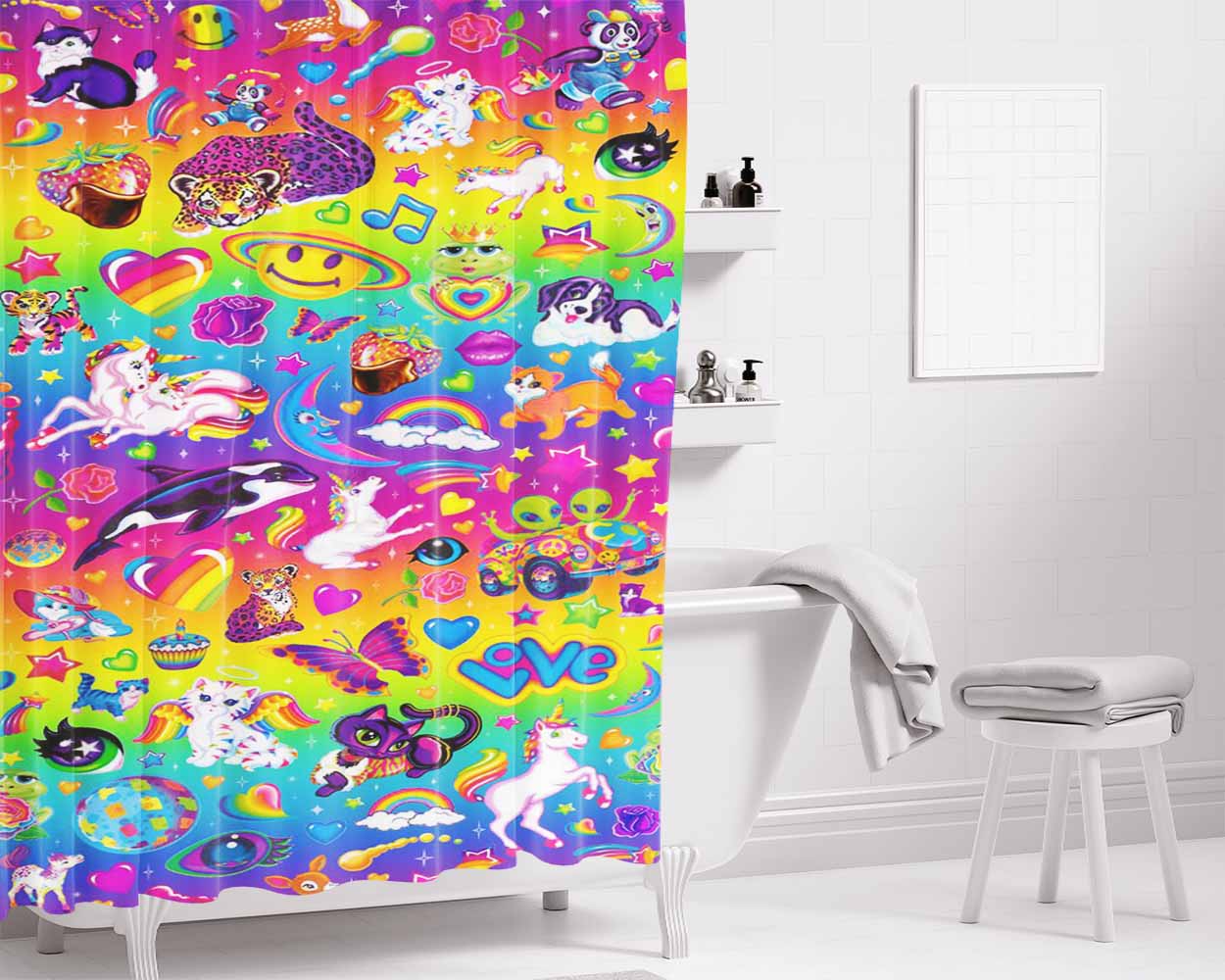 Lisa Frank Swag Bathroom Shower Curtain Fabric Waterproof | 66 X 72 Inch