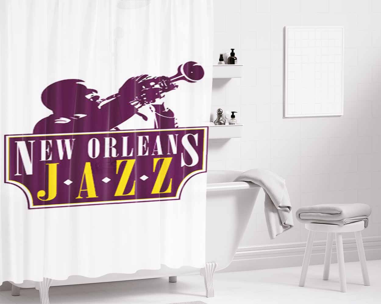 Logo New Orleans Jazz Bathroom Shower Curtain Fabric Waterproof | 66 X 72 Inch