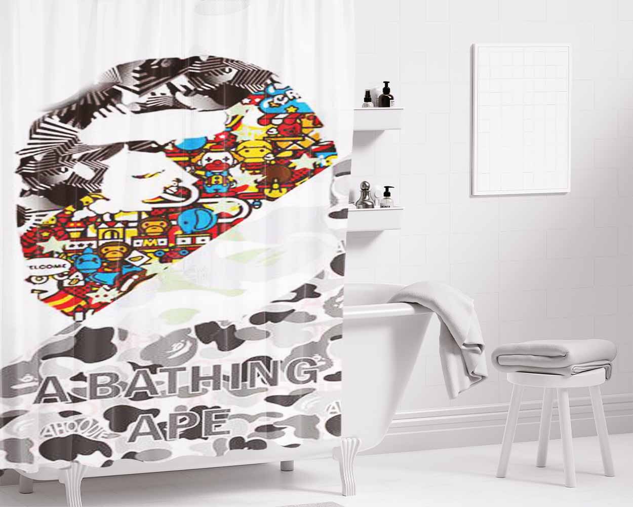 Logo Of Abathing Ape Bathroom Shower Curtain Fabric Waterproof | 66 X 72 Inch