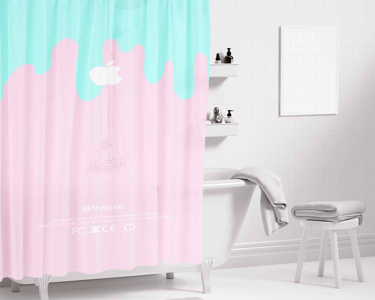 Logo Pink Aqua Teal Pastel Bathroom Shower Curtain Fabric Waterproof | 66 X 72 Inch