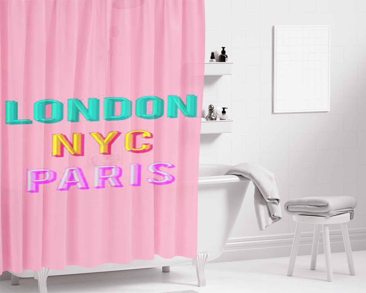 London Nyc Paris Bathroom Shower Curtain Fabric Waterproof | 66 X 72 Inch