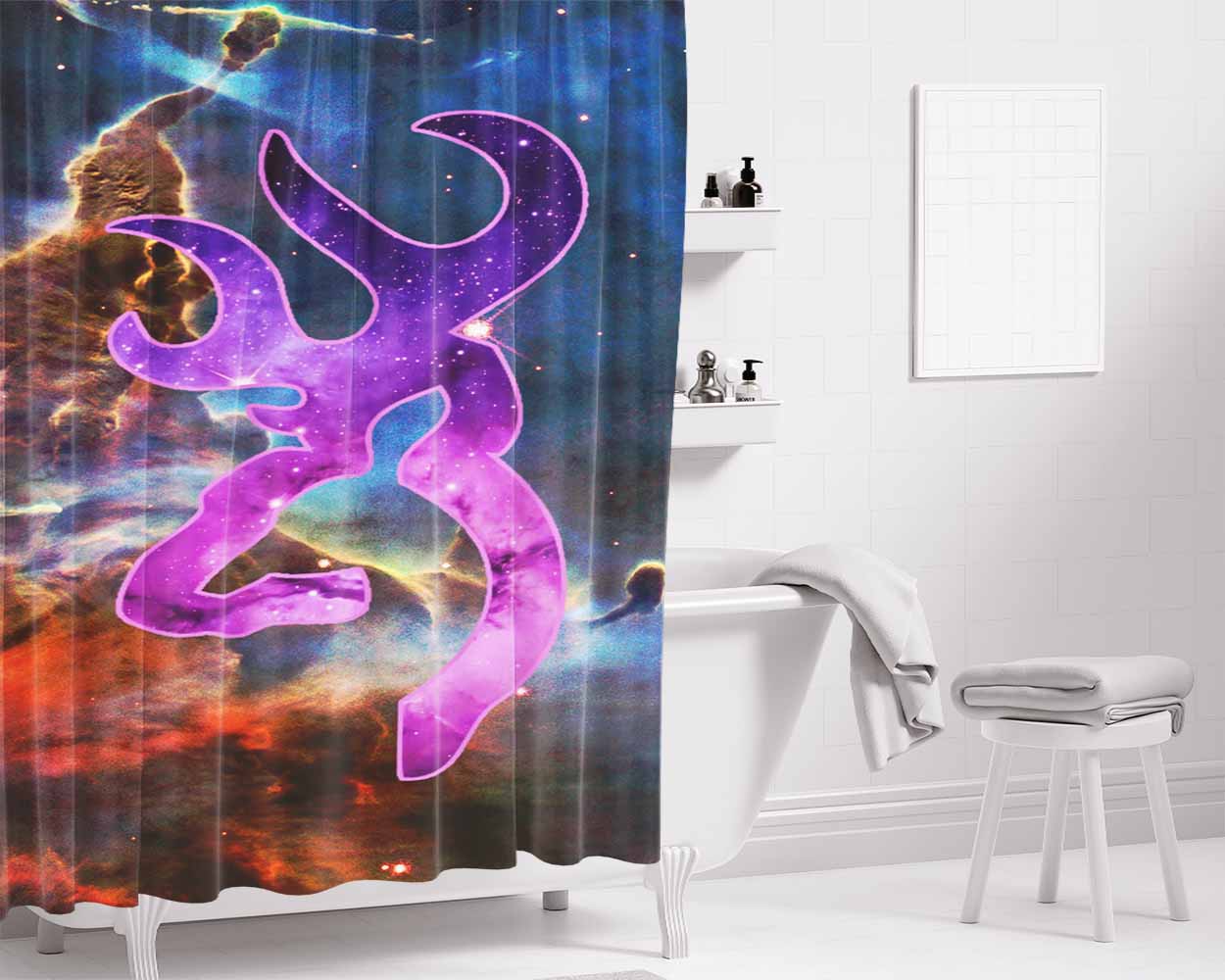 Love Browning Deer Camo Boy 3 Bathroom Shower Curtain Fabric Waterproof | 66 X 72 Inch