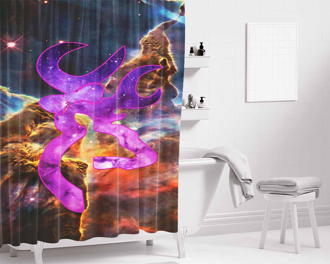 Love Browning Deer Camo Girl 2 Bathroom Shower Curtain Fabric Waterproof | 66 X 72 Inch