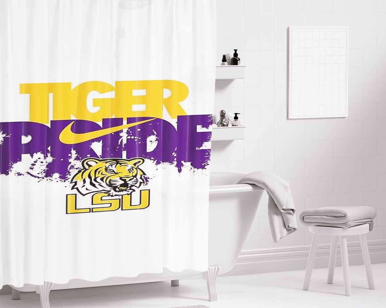 Lsu Tigers Nike Logo Bathroom Shower Curtain Fabric Waterproof | 66 X 72 Inch