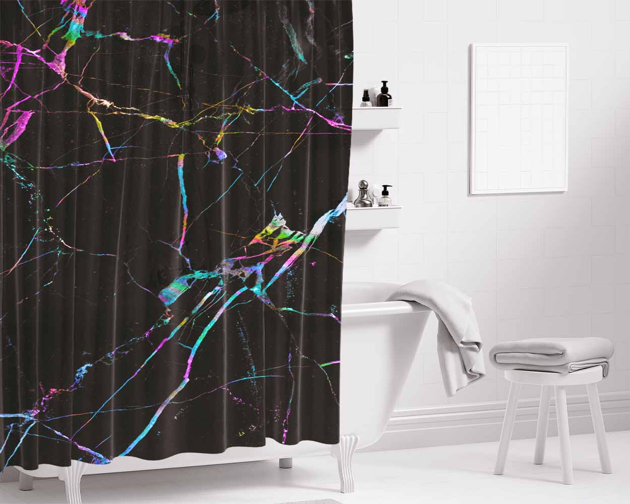 Marble Hologram Bathroom Shower Curtain Fabric Waterproof | 66 X 72 Inch