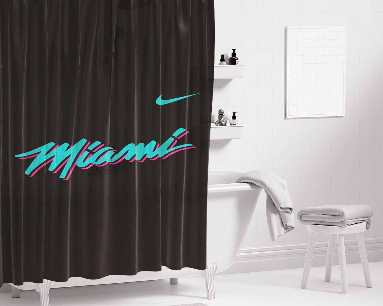 Miami Heat Nike Bathroom Shower Curtain Fabric Waterproof | 66 X 72 Inch