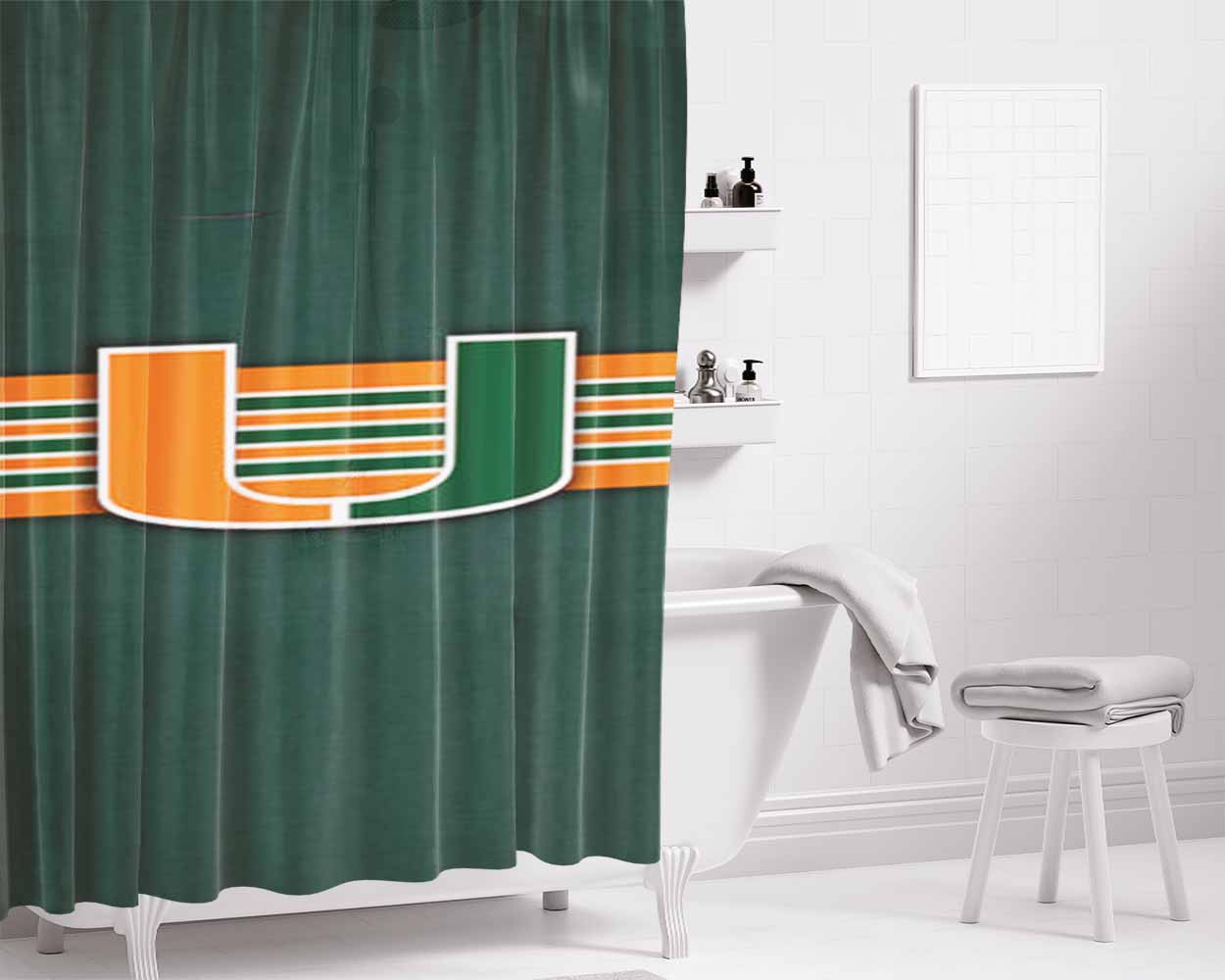 Miami Hurricanes Bathroom Shower Curtain Fabric Waterproof | 66 X 72 Inch