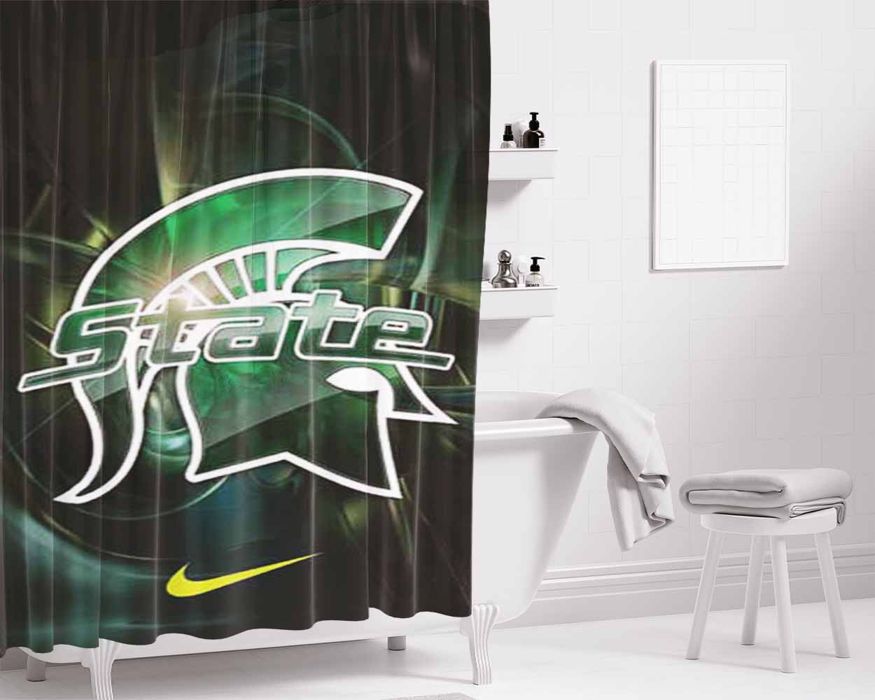 Michigan State Nike Bathroom Shower Curtain Fabric Waterproof | 66 X 72 Inch