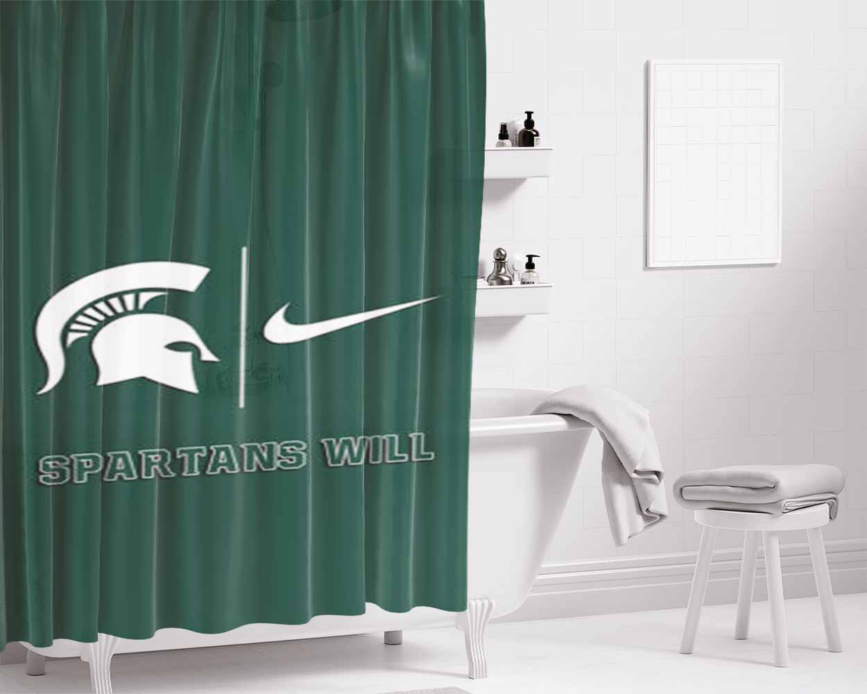 Michigan State Spartans Nike Bathroom Shower Curtain Fabric Waterproof | 66 X 72 Inch