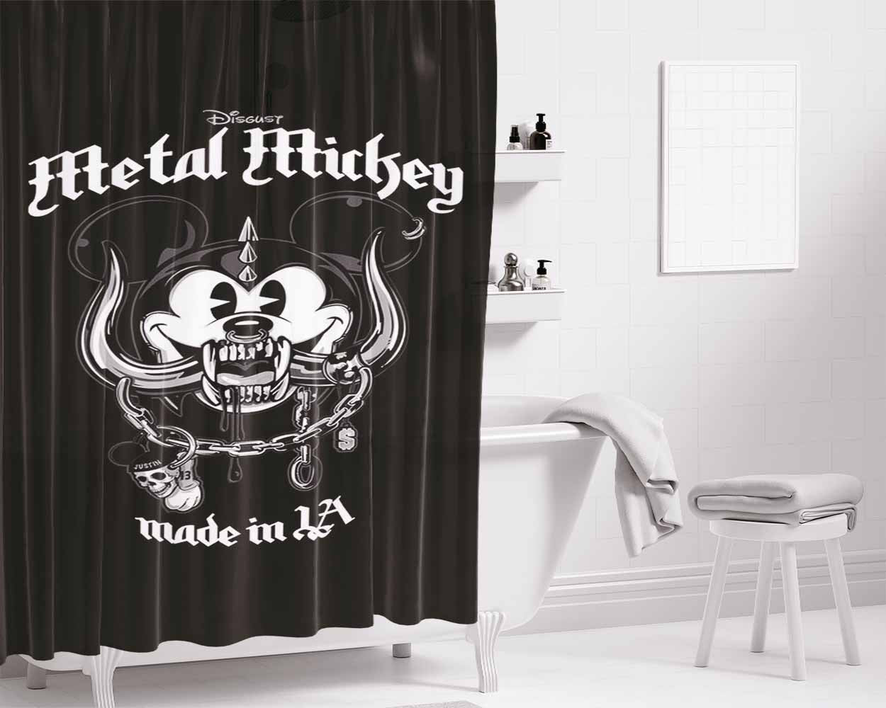 Mickey Motohead Metal Ca Bathroom Shower Curtain Fabric Waterproof | 66 X 72 Inch