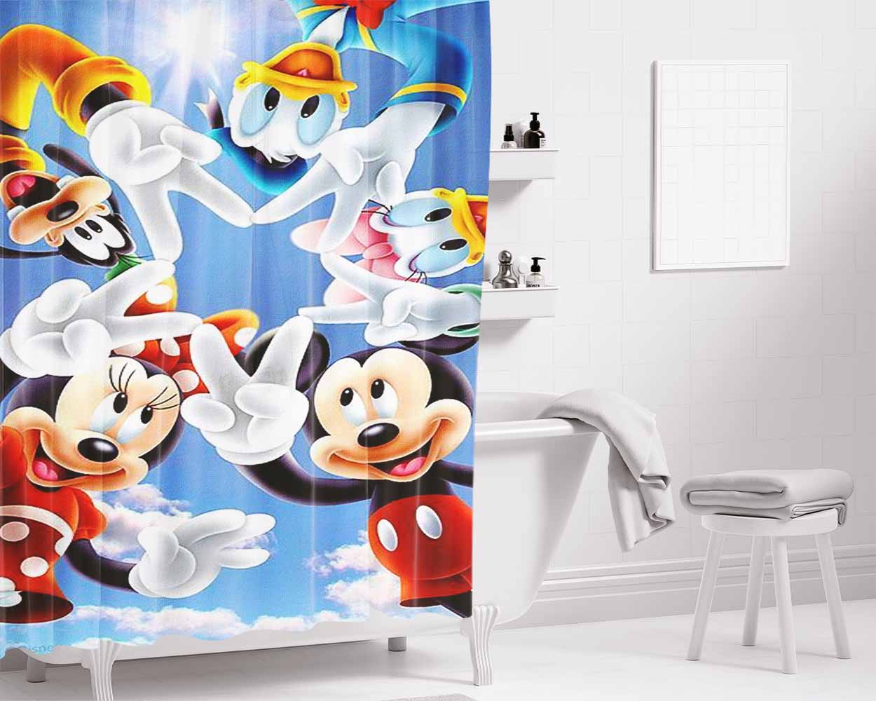 Mickey Mouse And Friends Peace Star Bathroom Shower Curtain Fabric Waterproof | 66 X 72 Inch