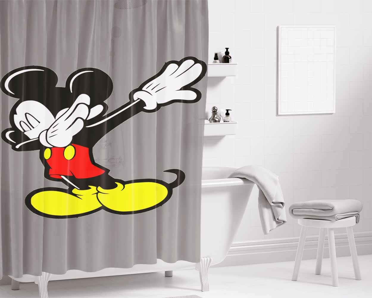 Mickey Mouse Dabbing Bathroom Shower Curtain Fabric Waterproof | 66 X 72 Inch