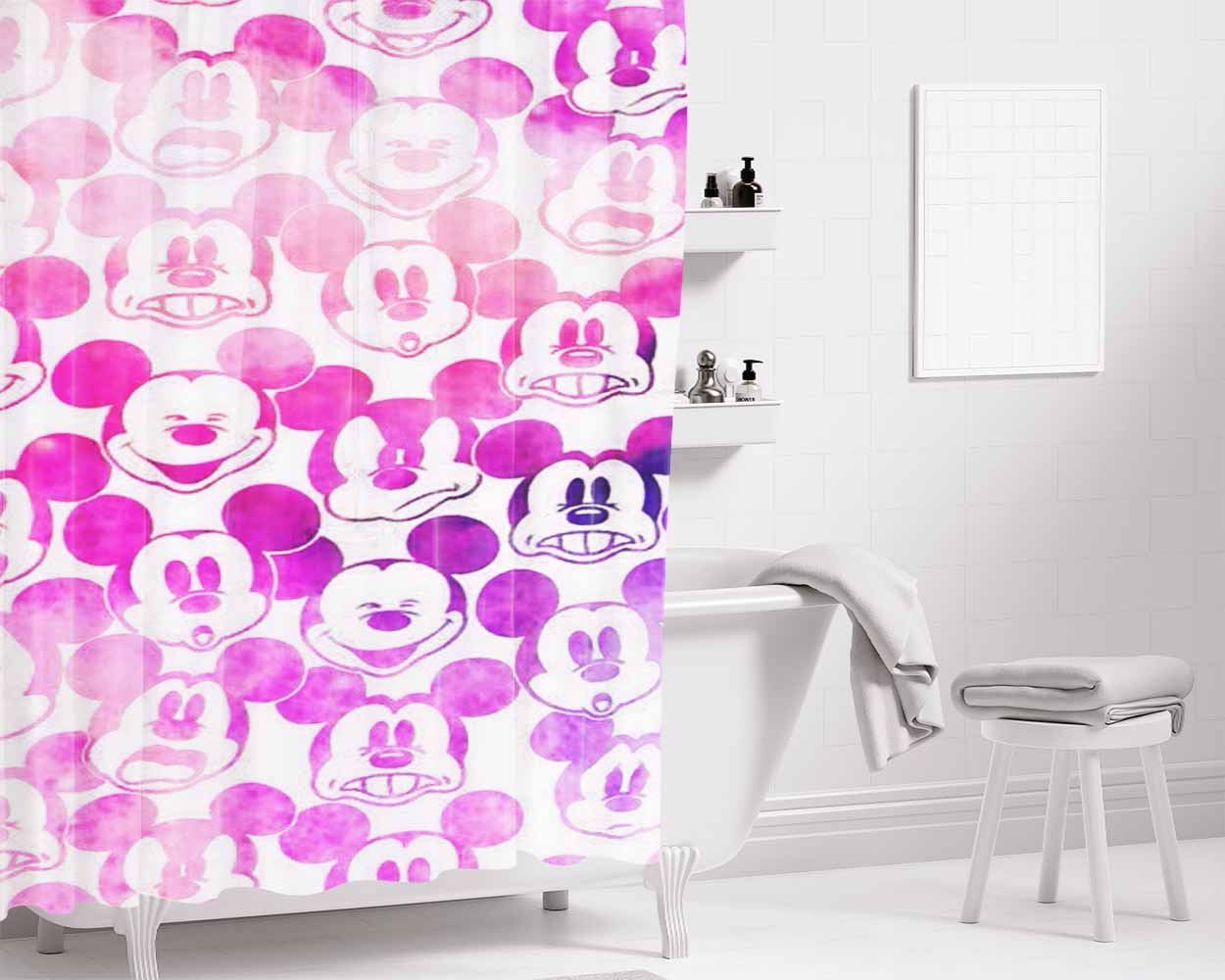 Mickey Mouse Emotic Bathroom Shower Curtain Fabric Waterproof | 66 X 72 Inch