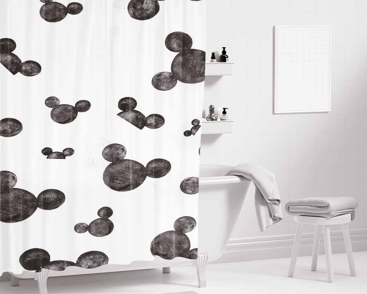 Mickey Mouse Head Patter Bathroom Shower Curtain Fabric Waterproof | 66 X 72 Inch