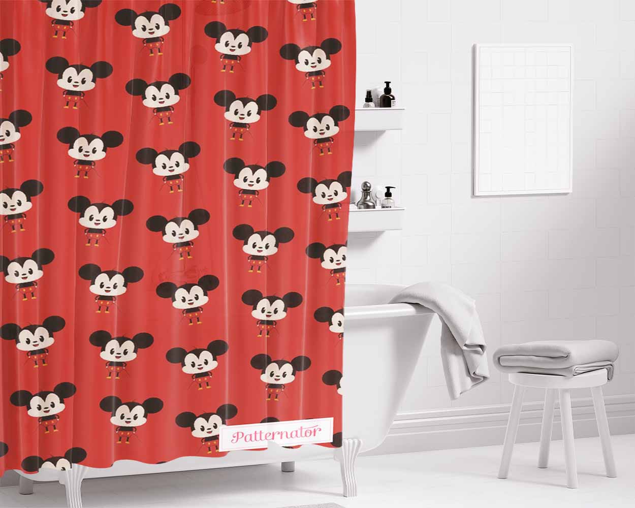 Mickey Mouse Minimalist Pattern Bathroom Shower Curtain Fabric Waterproof | 66 X 72 Inch