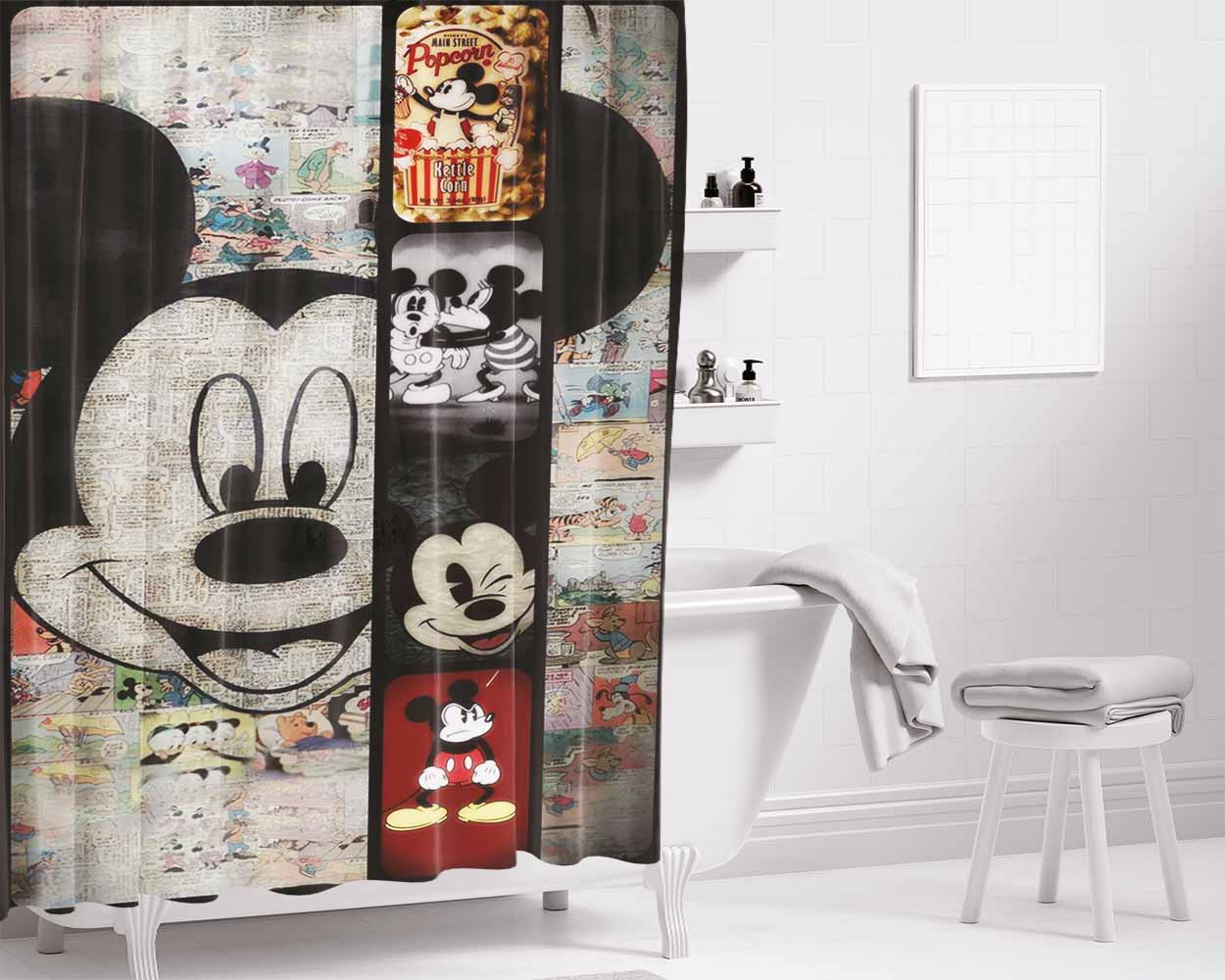 Mickey Mouse Paper Bathroom Shower Curtain Fabric Waterproof | 66 X 72 Inch