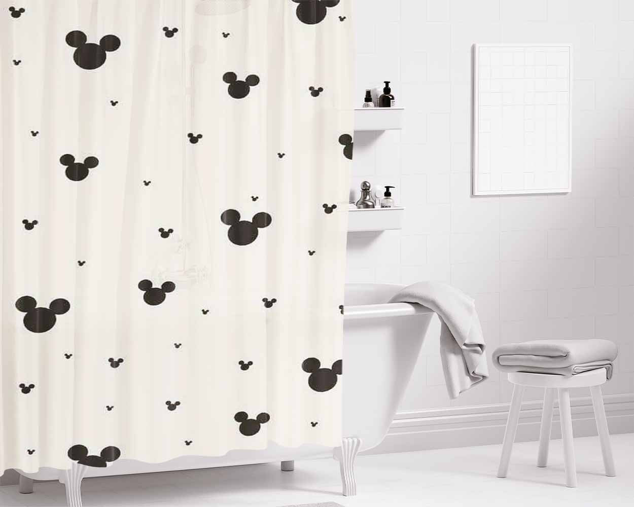 Mickey Mouse Pattern Bathroom Shower Curtain Fabric Waterproof | 66 X 72 Inch