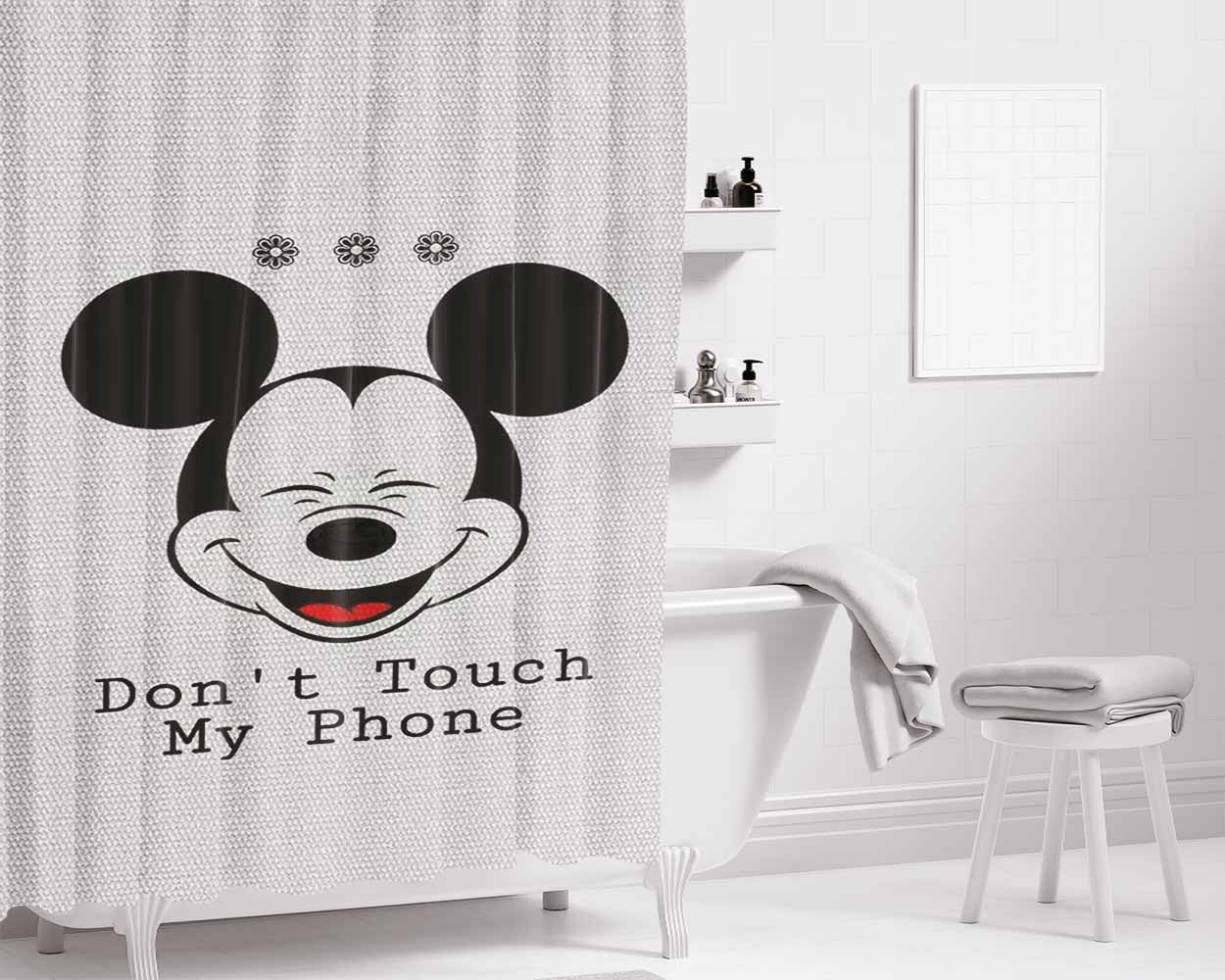 Mickey Mouse Saying Dont Touch My Bathroom Shower Curtain Fabric Waterproof | 66 X 72 Inch