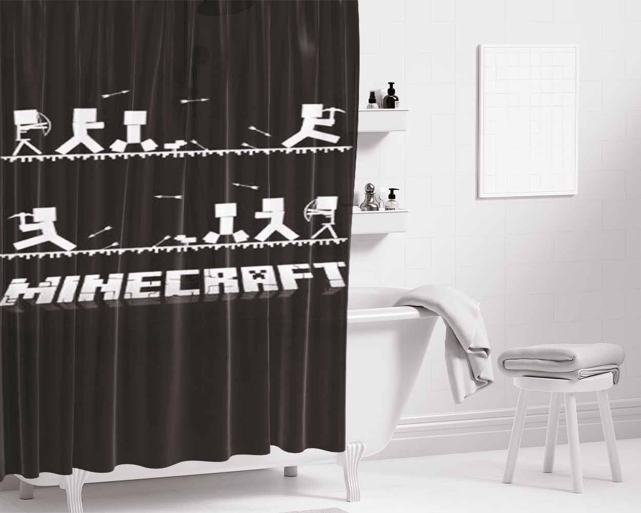 Mining Craft Story Bathroom Shower Curtain Fabric Waterproof | 66 X 72 Inch