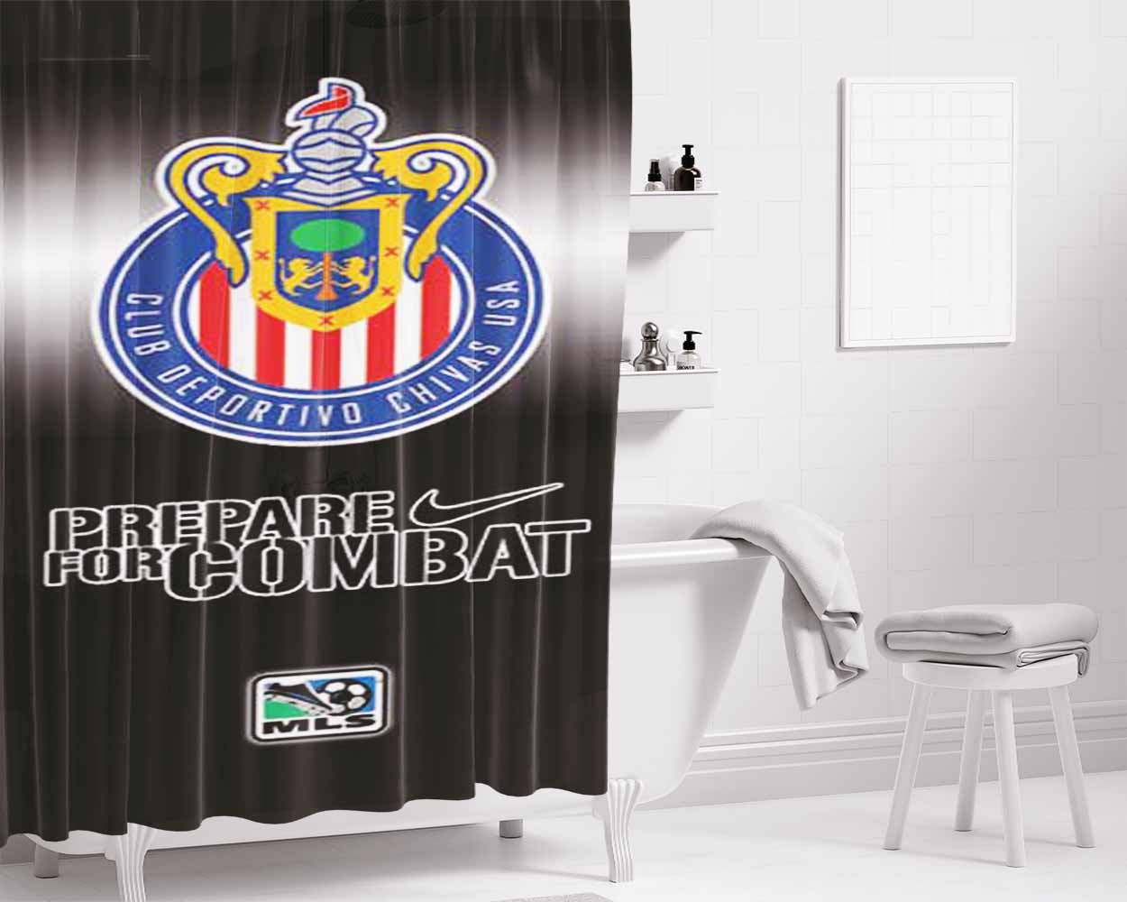 Mls Chivas Usa Gradient Bathroom Shower Curtain Fabric Waterproof | 66 X 72 Inch