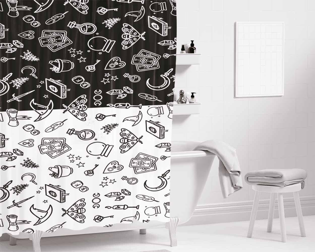 Modern Witch Pattern Bathroom Shower Curtain Fabric Waterproof | 66 X 72 Inch