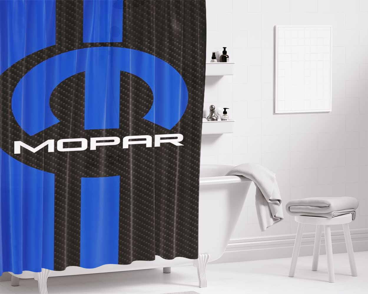 Mopar Carbon Logo Bathroom Shower Curtain Fabric Waterproof | 66 X 72 Inch