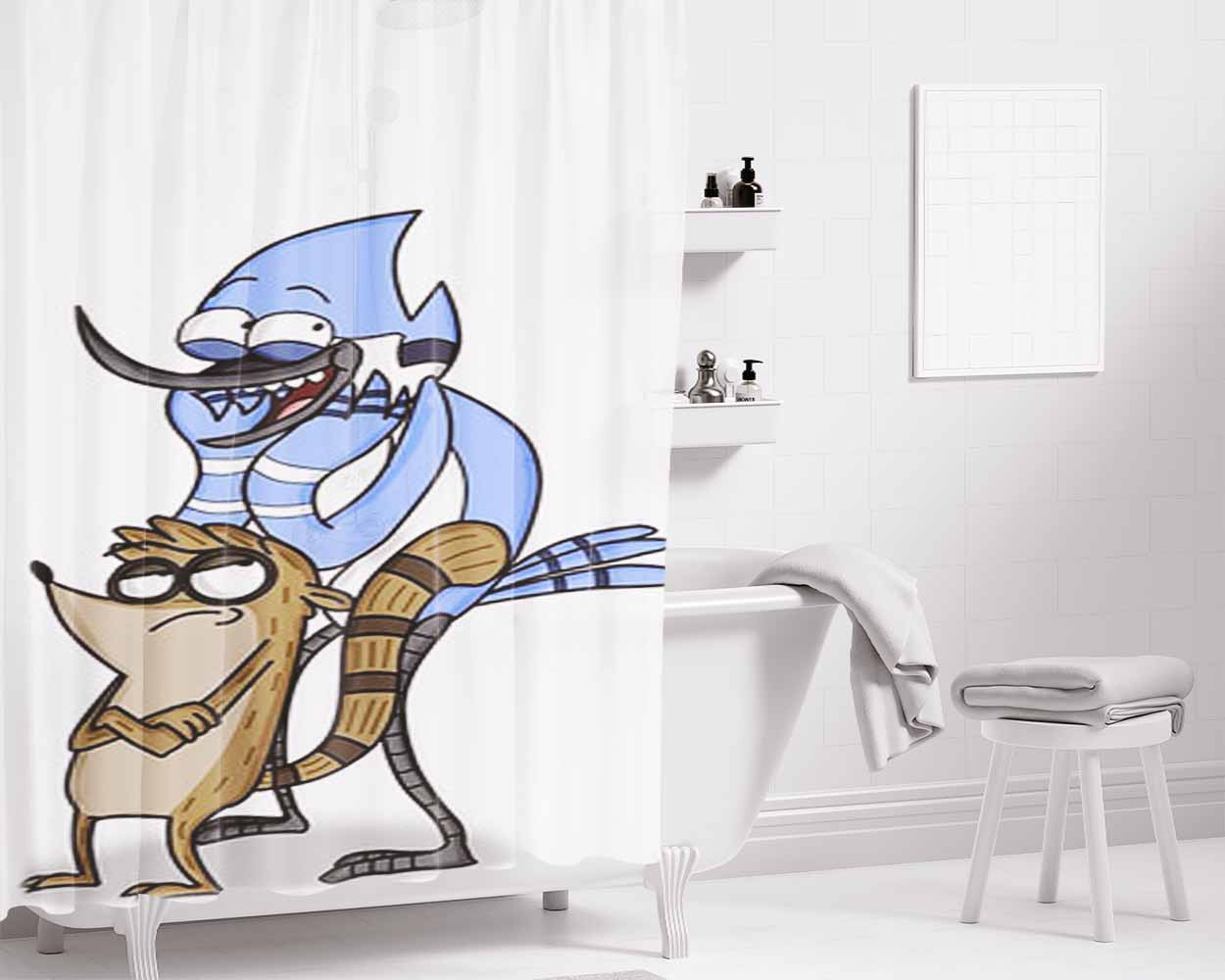 Mordecai Rigby Regular Show Bathroom Shower Curtain Fabric Waterproof | 66 X 72 Inch