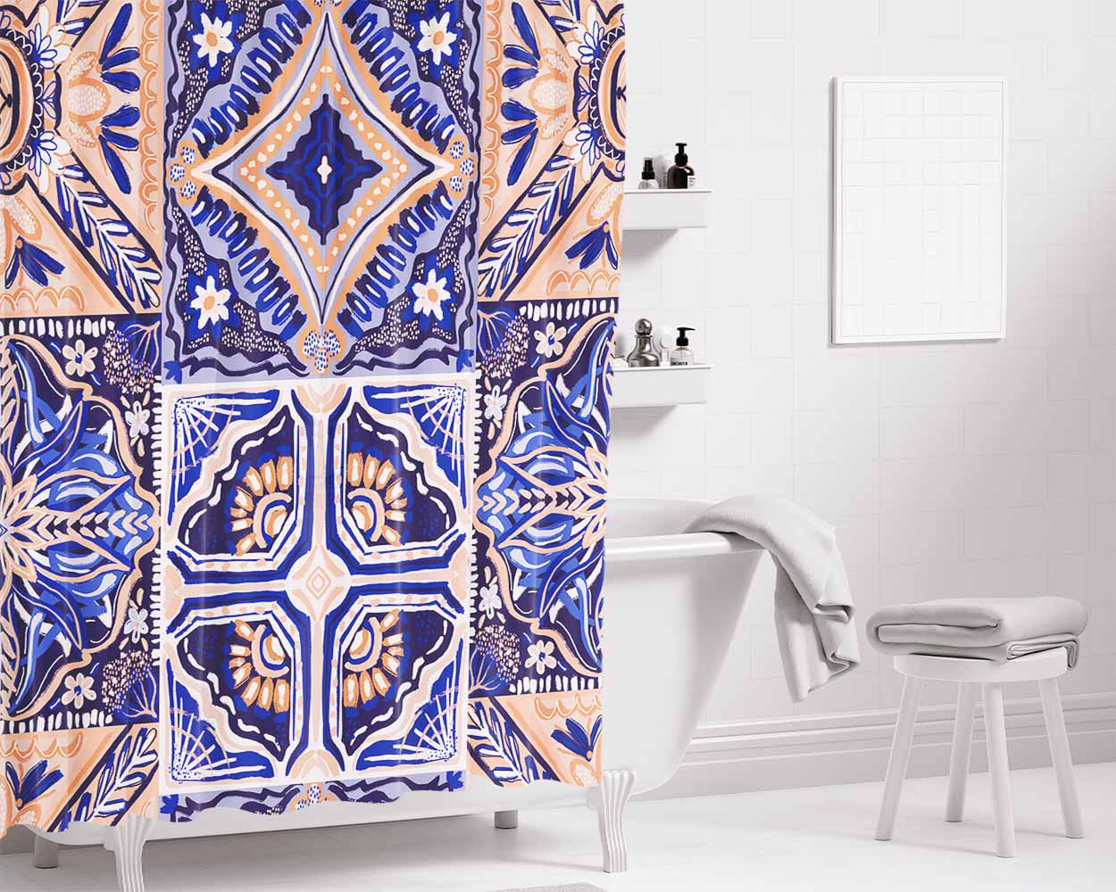 Moroccan Wallpaper Bathroom Shower Curtain Fabric Waterproof | 66 X 72 Inch