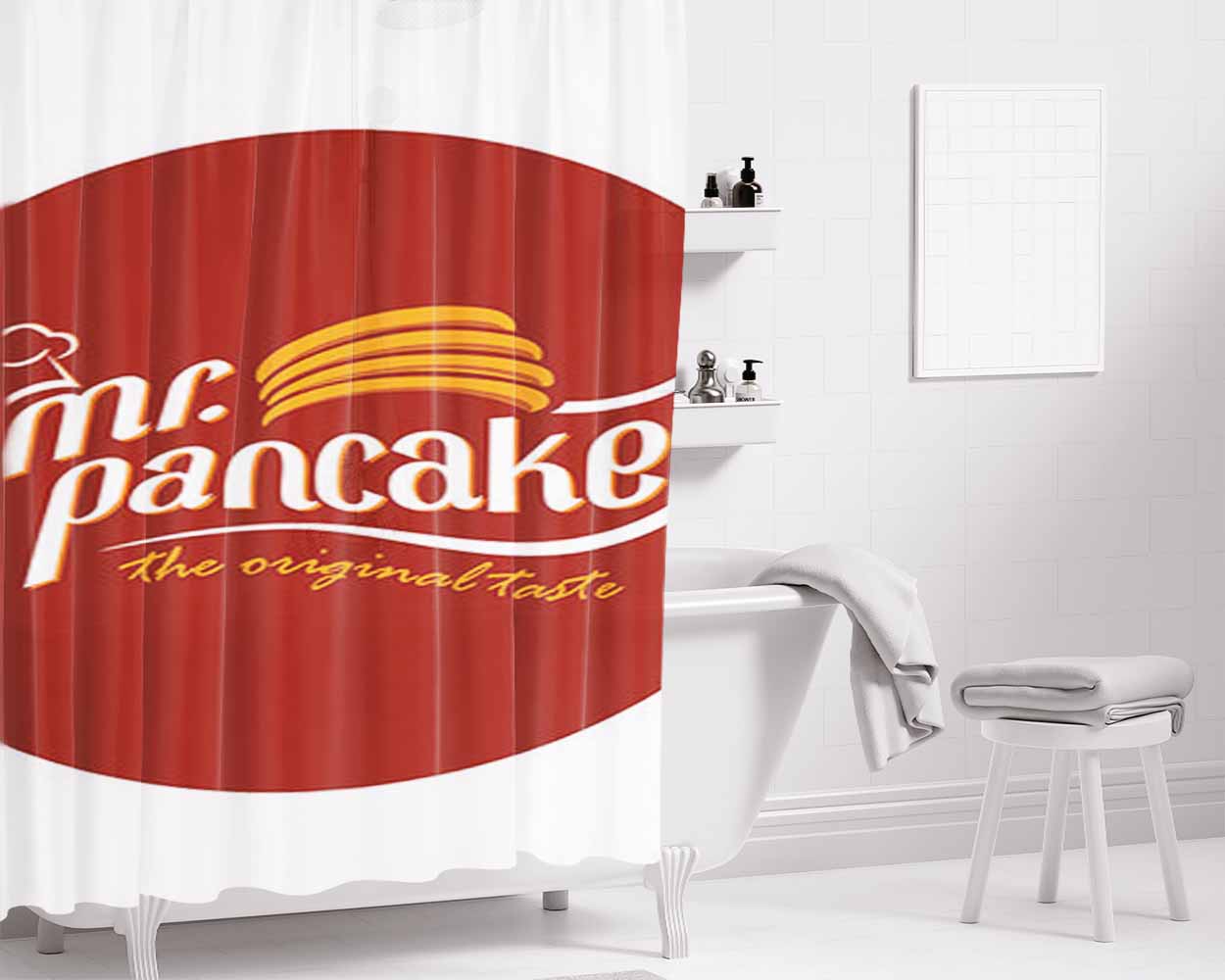 Mr Pancake Logo Bathroom Shower Curtain Fabric Waterproof | 66 X 72 Inch